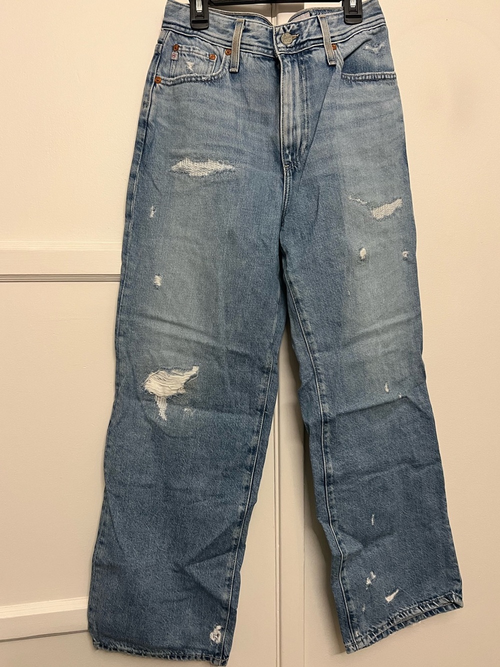 Ag Adriano Goldschmied Light Blue Distressed Relaxed Jeans